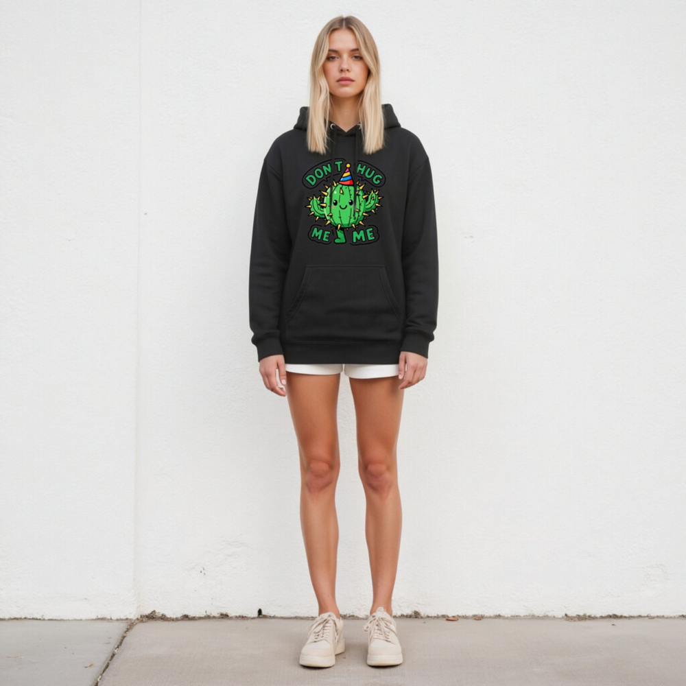 Unisex Premium Pullover Hoodie - Don't Hug Me, I'm a Cactus with Party Hat - Image 4