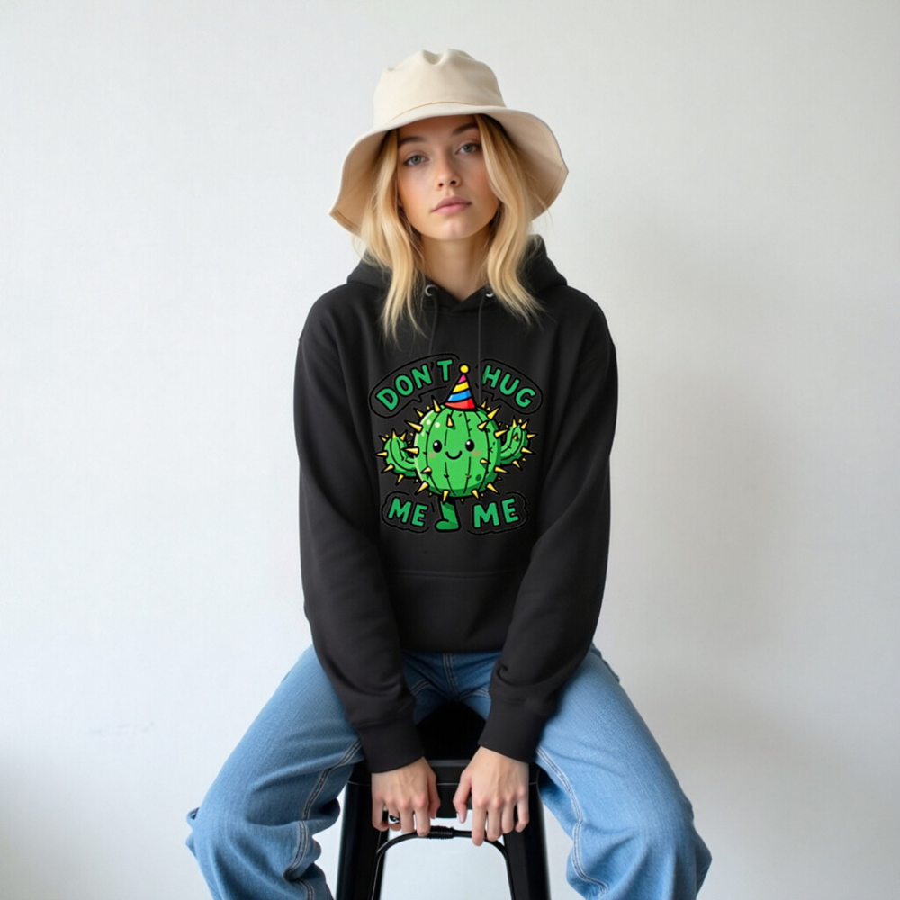 Unisex Premium Pullover Hoodie - Don't Hug Me, I'm a Cactus with Party Hat - Image 5