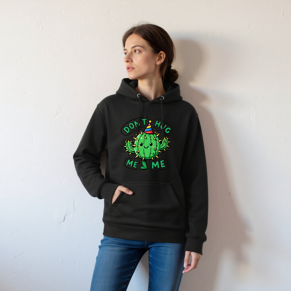 Unisex Premium Pullover Hoodie - Don't Hug Me, I'm a Cactus with Party Hat - Image 6