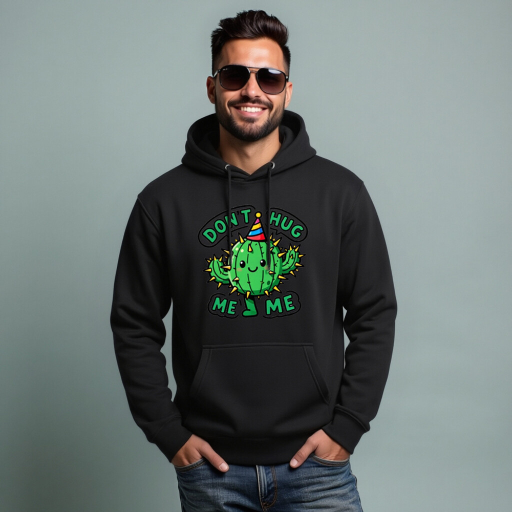 Unisex Premium Pullover Hoodie - Don't Hug Me, I'm a Cactus with Party Hat - Image 7