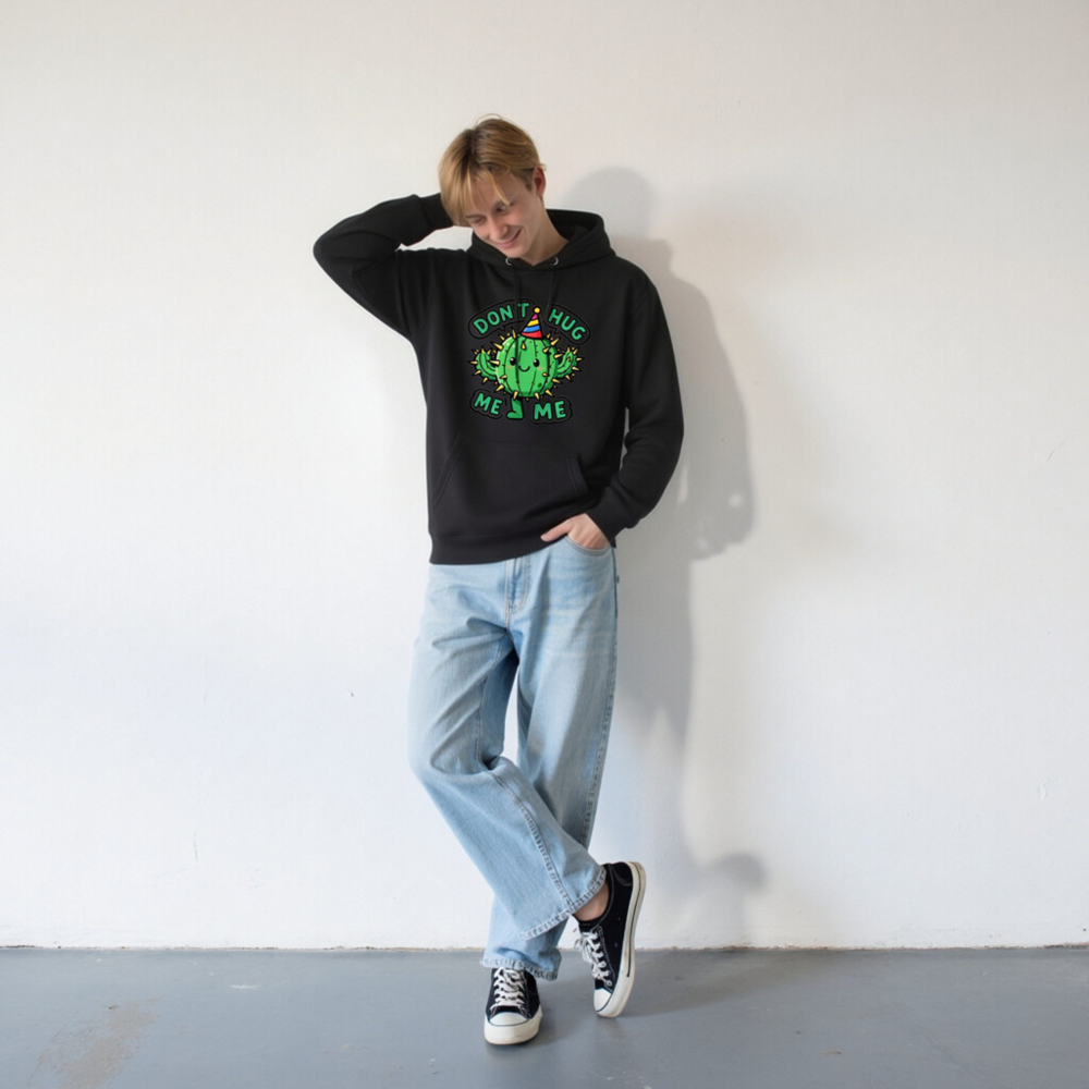 Unisex Premium Pullover Hoodie - Don't Hug Me, I'm a Cactus with Party Hat - Image 8