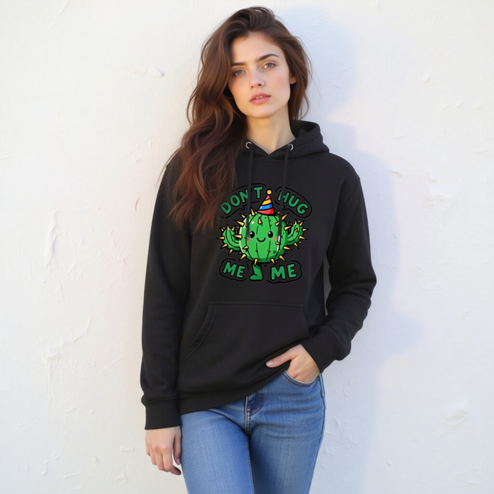 Unisex Premium Pullover Hoodie - Don't Hug Me, I'm a Cactus with Party Hat - Image 9