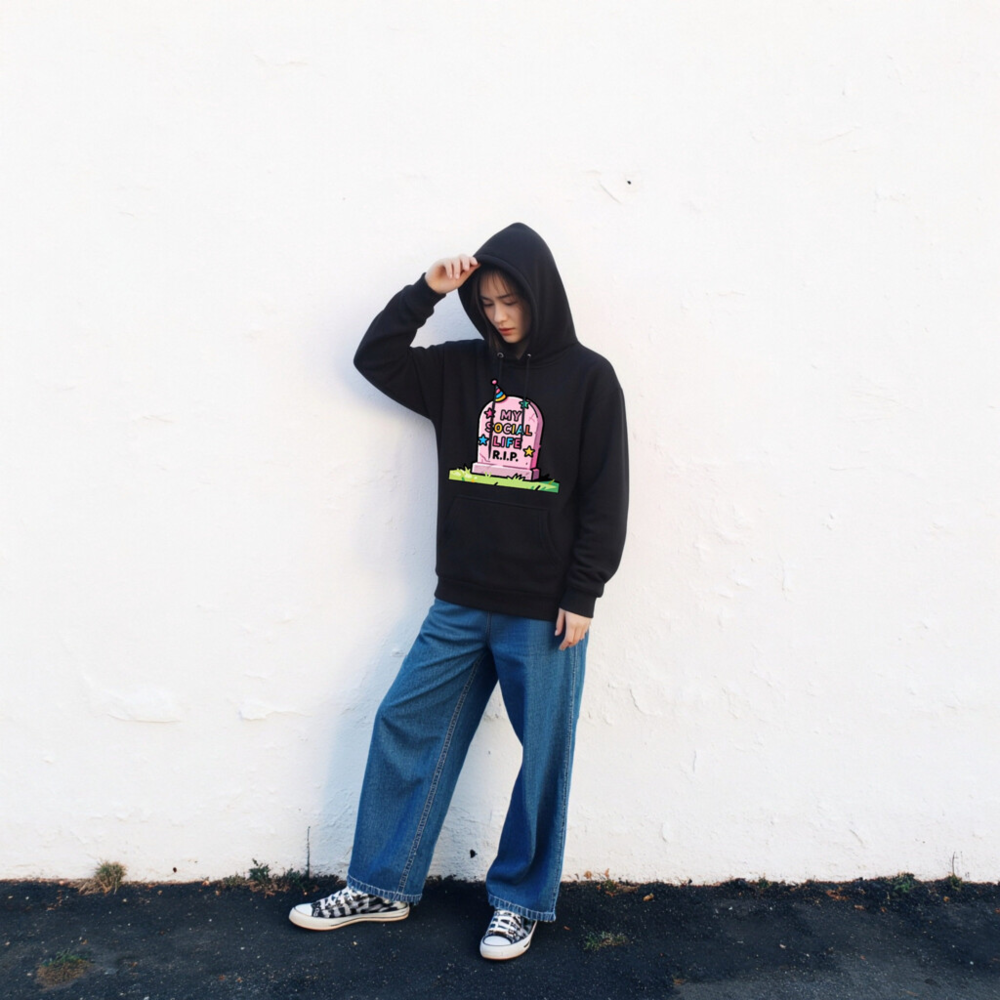 Unisex Premium Pullover Hoodie - 'My Social Life R.I.P.' Funny Graveyard Design - Image 2