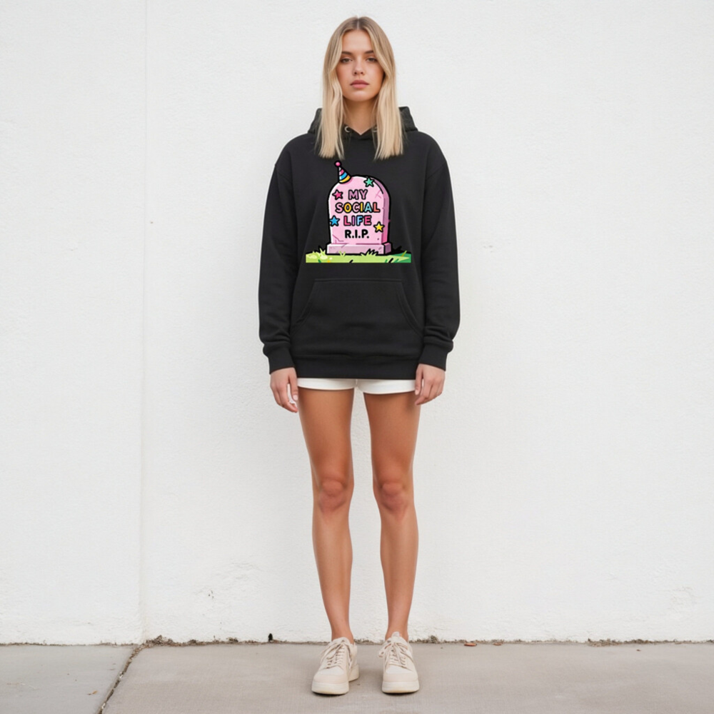 Unisex Premium Pullover Hoodie - 'My Social Life R.I.P.' Funny Graveyard Design - Image 4
