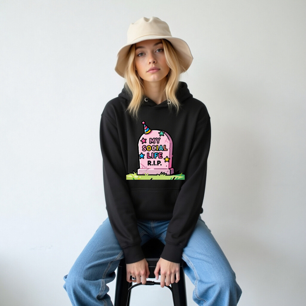 Unisex Premium Pullover Hoodie - 'My Social Life R.I.P.' Funny Graveyard Design - Image 5