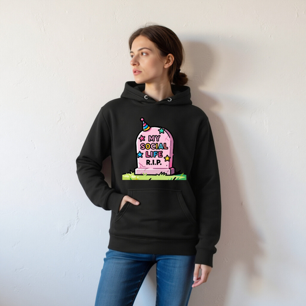 Unisex Premium Pullover Hoodie - 'My Social Life R.I.P.' Funny Graveyard Design - Image 6