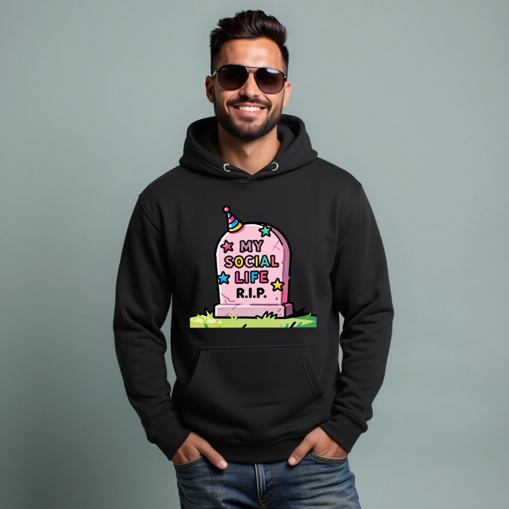Unisex Premium Pullover Hoodie - 'My Social Life R.I.P.' Funny Graveyard Design - Image 7