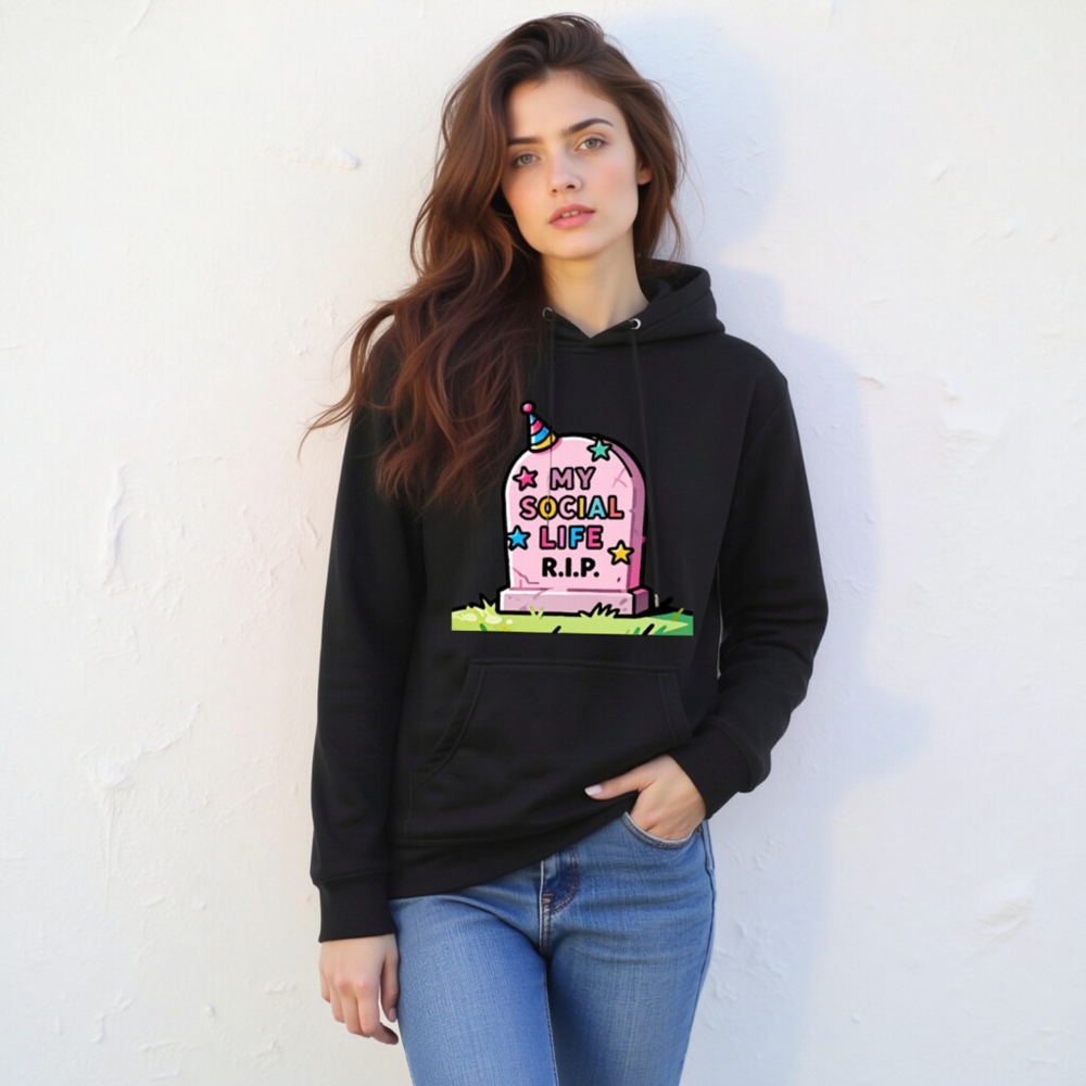 Unisex Premium Pullover Hoodie - 'My Social Life R.I.P.' Funny Graveyard Design - Image 9
