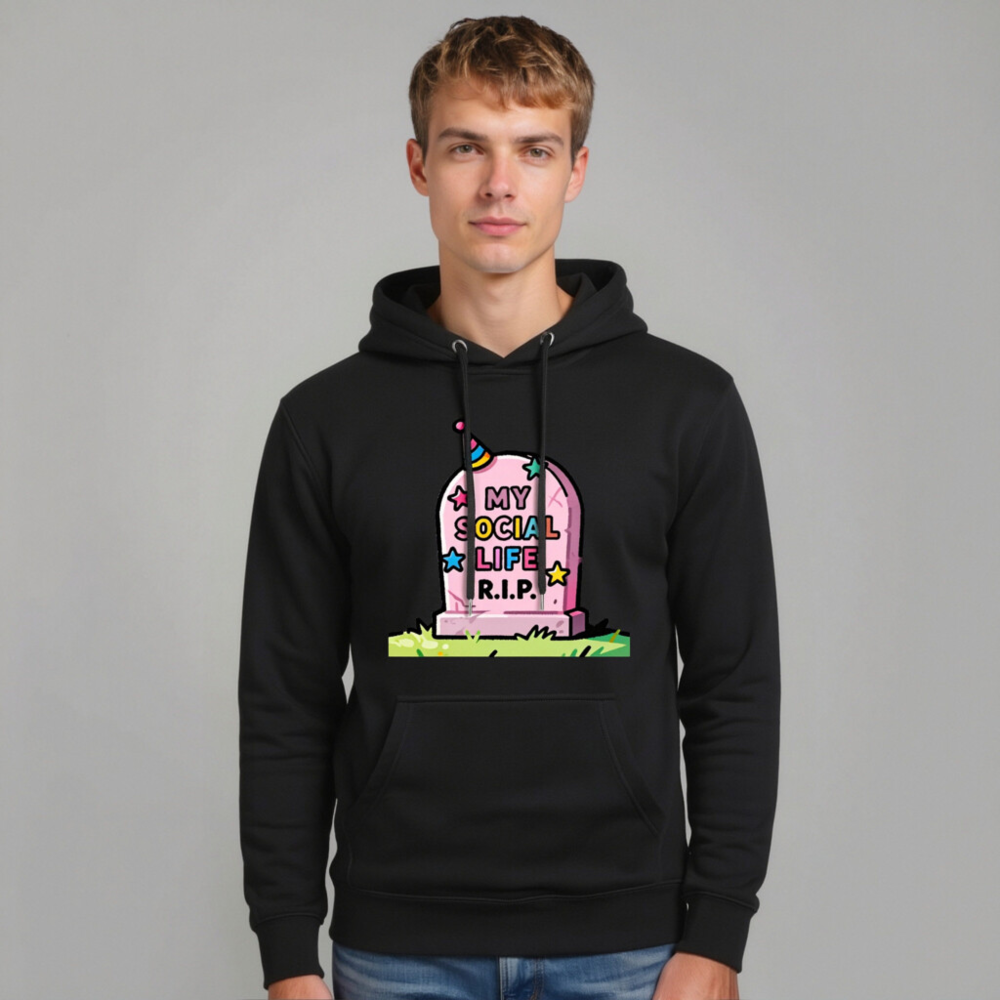 Unisex Premium Pullover Hoodie - 'My Social Life R.I.P.' Funny Graveyard Design - Image 10