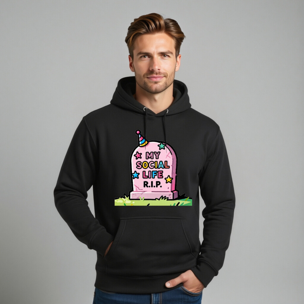 Unisex Premium Pullover Hoodie - 'My Social Life R.I.P.' Funny Graveyard Design - Image 11