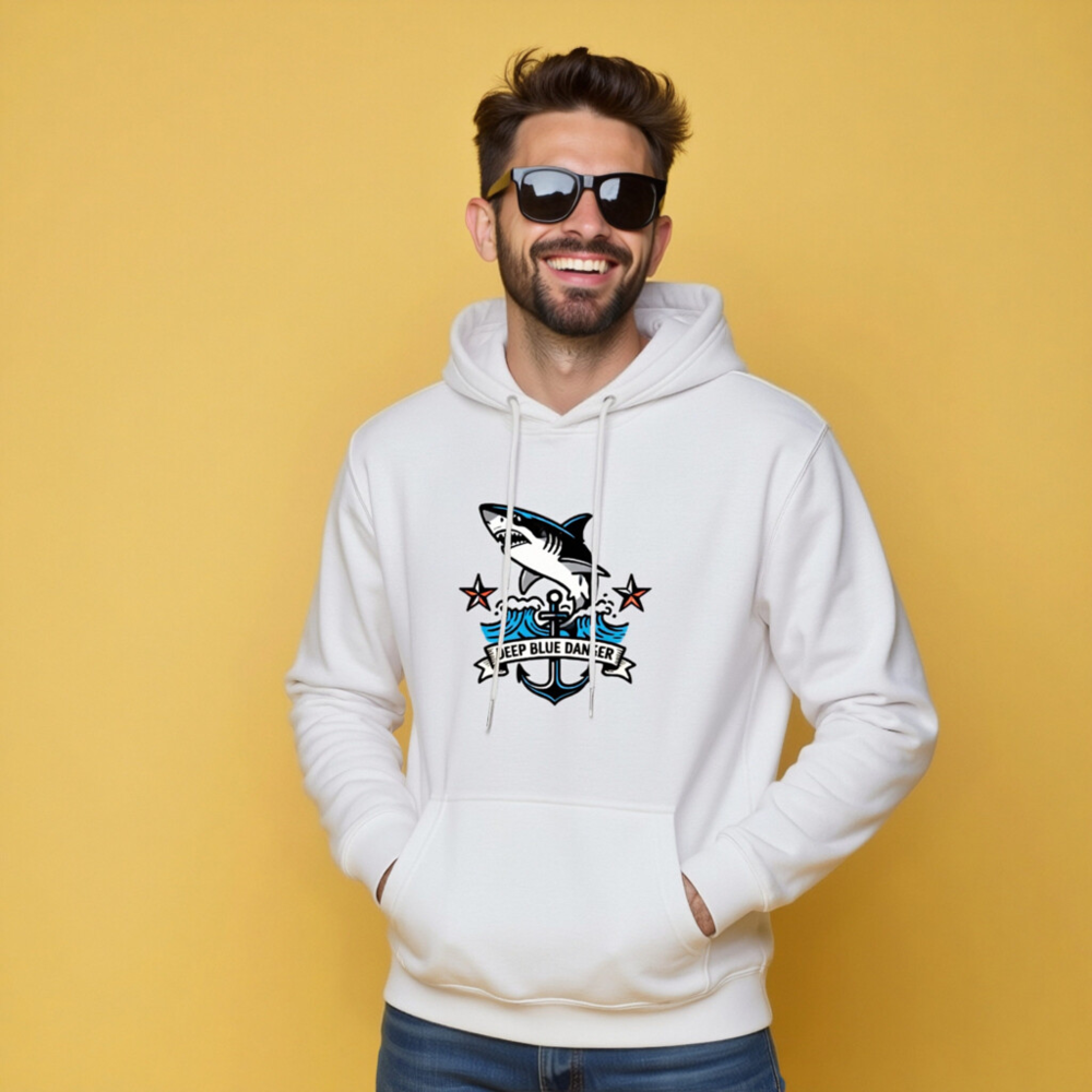 Unisex Premium Pullover Hoodie - Shark & Anchor 'Deep Blue Danger' Design - Image 8