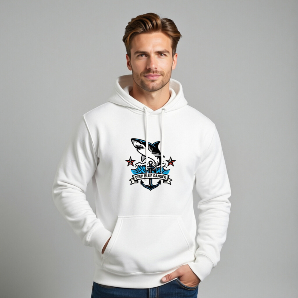 Unisex Premium Pullover Hoodie - Shark & Anchor 'Deep Blue Danger' Design - Image 11