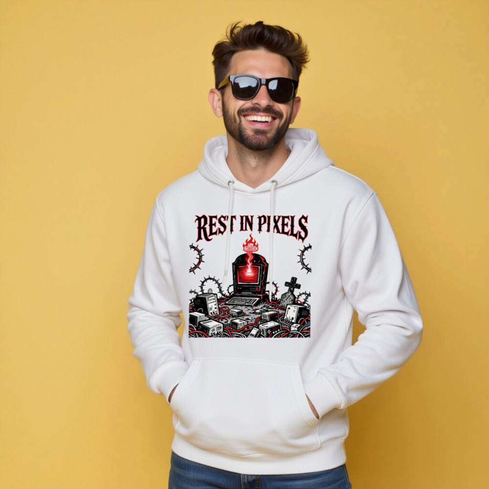 Rest in Pixels Unisex Premium Pullover Hoodie - Gothic Tech Graveyard Design - Image 8
