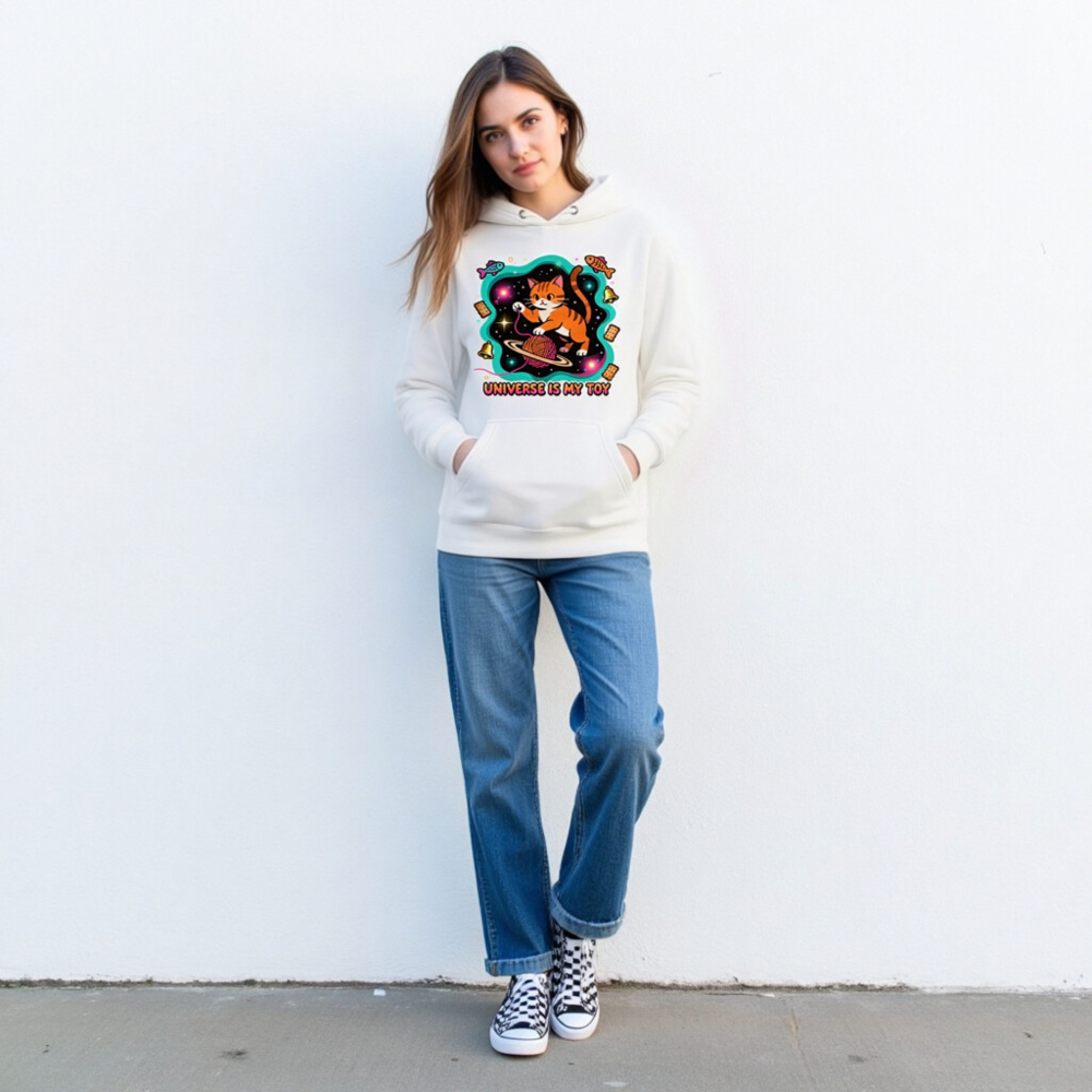 Unisex Premium Pullover Hoodie - Universe Is My Toy Cat Space Design - Image 3