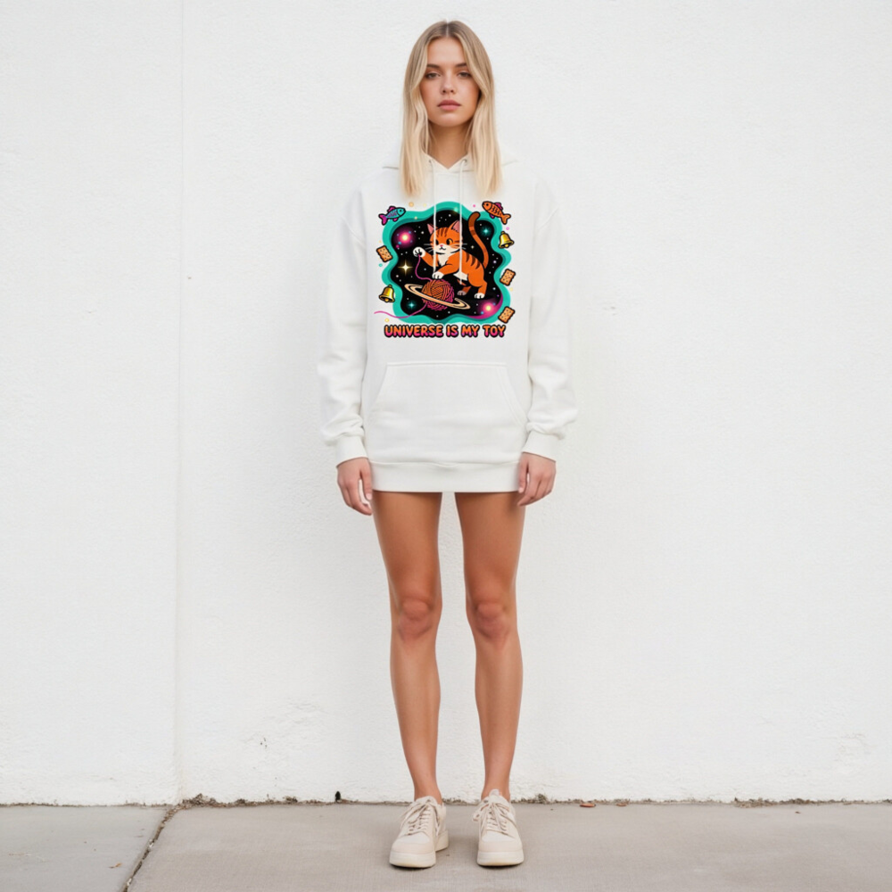 Unisex Premium Pullover Hoodie - Universe Is My Toy Cat Space Design - Image 5