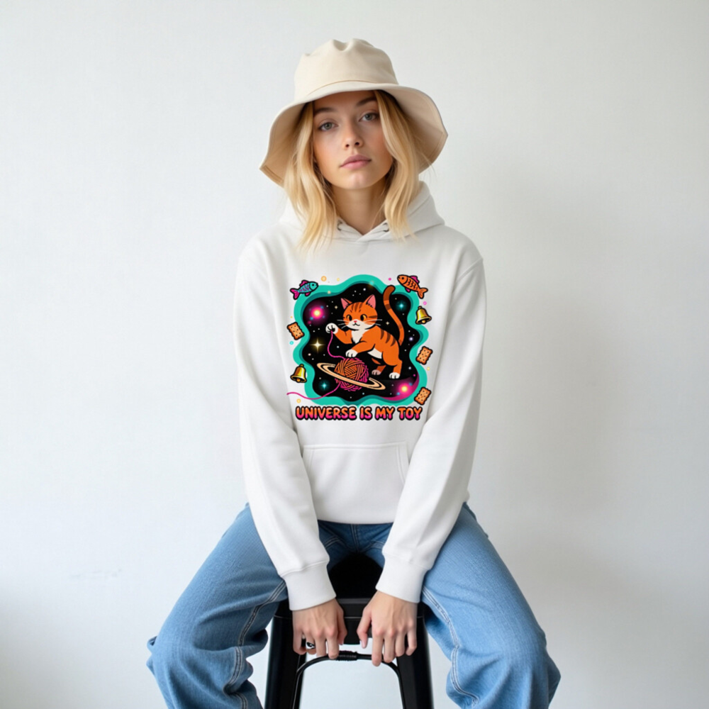 Unisex Premium Pullover Hoodie - Universe Is My Toy Cat Space Design - Image 6