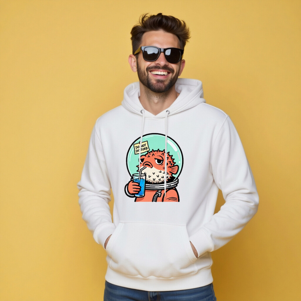 Pufferfish Astronaut Hoodie - Unisex Premium Pullover, 'Do Not Disturb' Design - Image 8