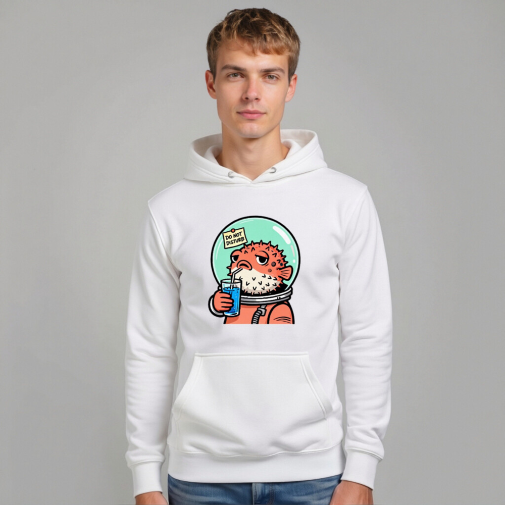 Pufferfish Astronaut Hoodie - Unisex Premium Pullover, 'Do Not Disturb' Design - Image 10