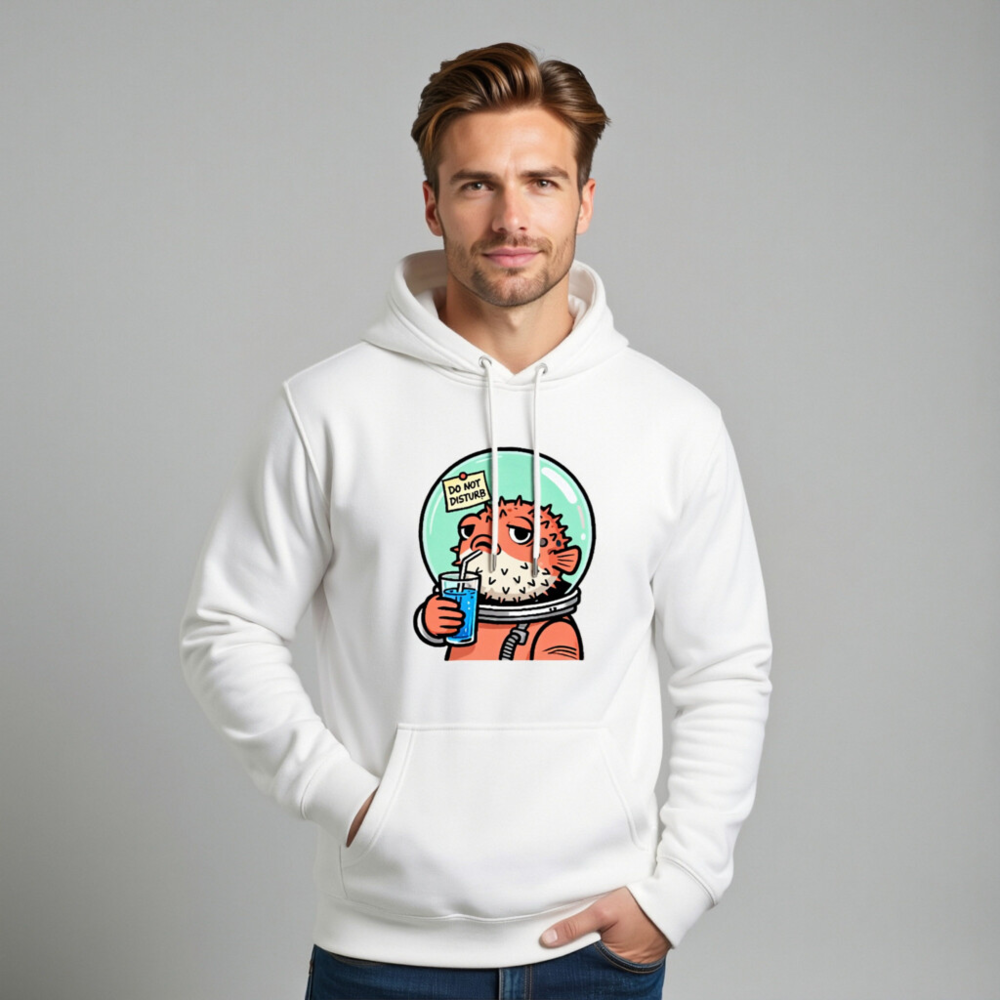 Pufferfish Astronaut Hoodie - Unisex Premium Pullover, 'Do Not Disturb' Design - Image 11