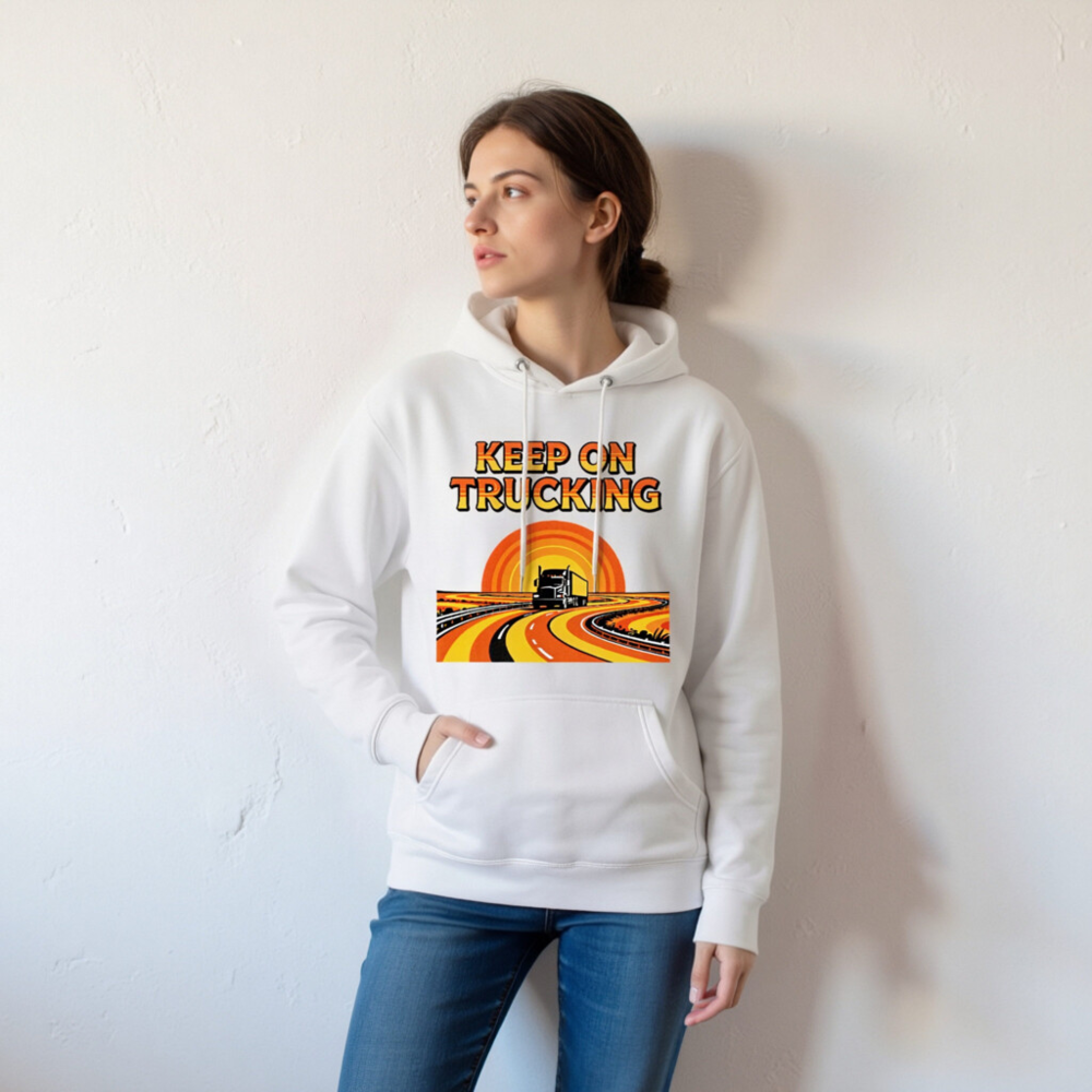 Keep On Trucking Hoodie - Unisex Premium Pullover, Retro Road Design - Image 7
