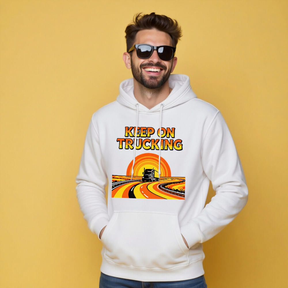 Keep On Trucking Hoodie - Unisex Premium Pullover, Retro Road Design - Image 8