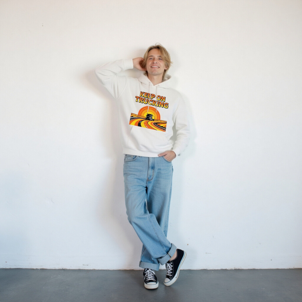 Keep On Trucking Hoodie - Unisex Premium Pullover, Retro Road Design - Image 9