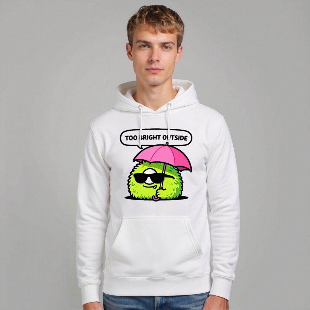 Unisex Premium Pullover Hoodie - 'Too Bright Outside' Green Monster with Pink Umbrella - Image 10