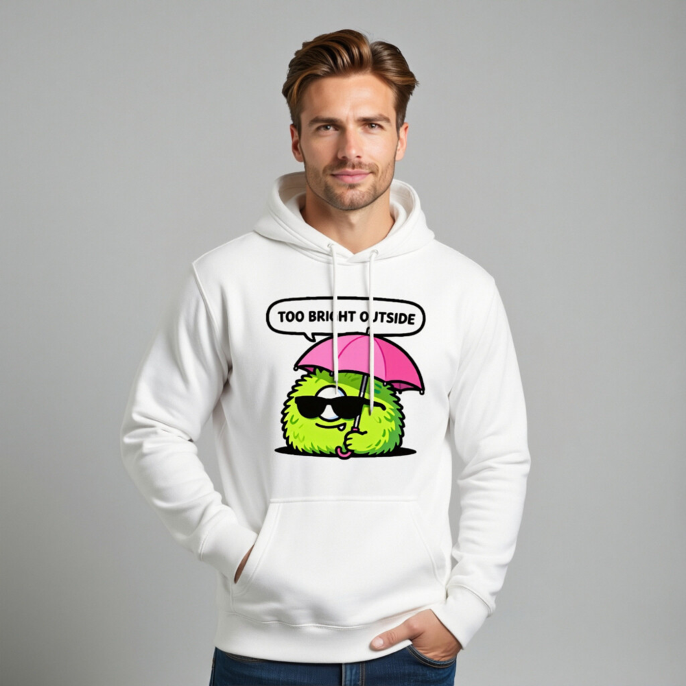 Unisex Premium Pullover Hoodie - 'Too Bright Outside' Green Monster with Pink Umbrella - Image 11