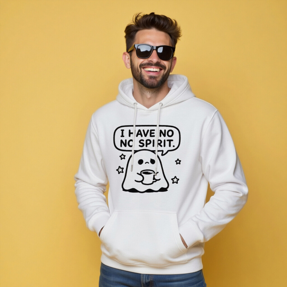 Unisex Premium Pullover Hoodie - 'I Have No Spirit' Ghost Coffee Design - Image 8