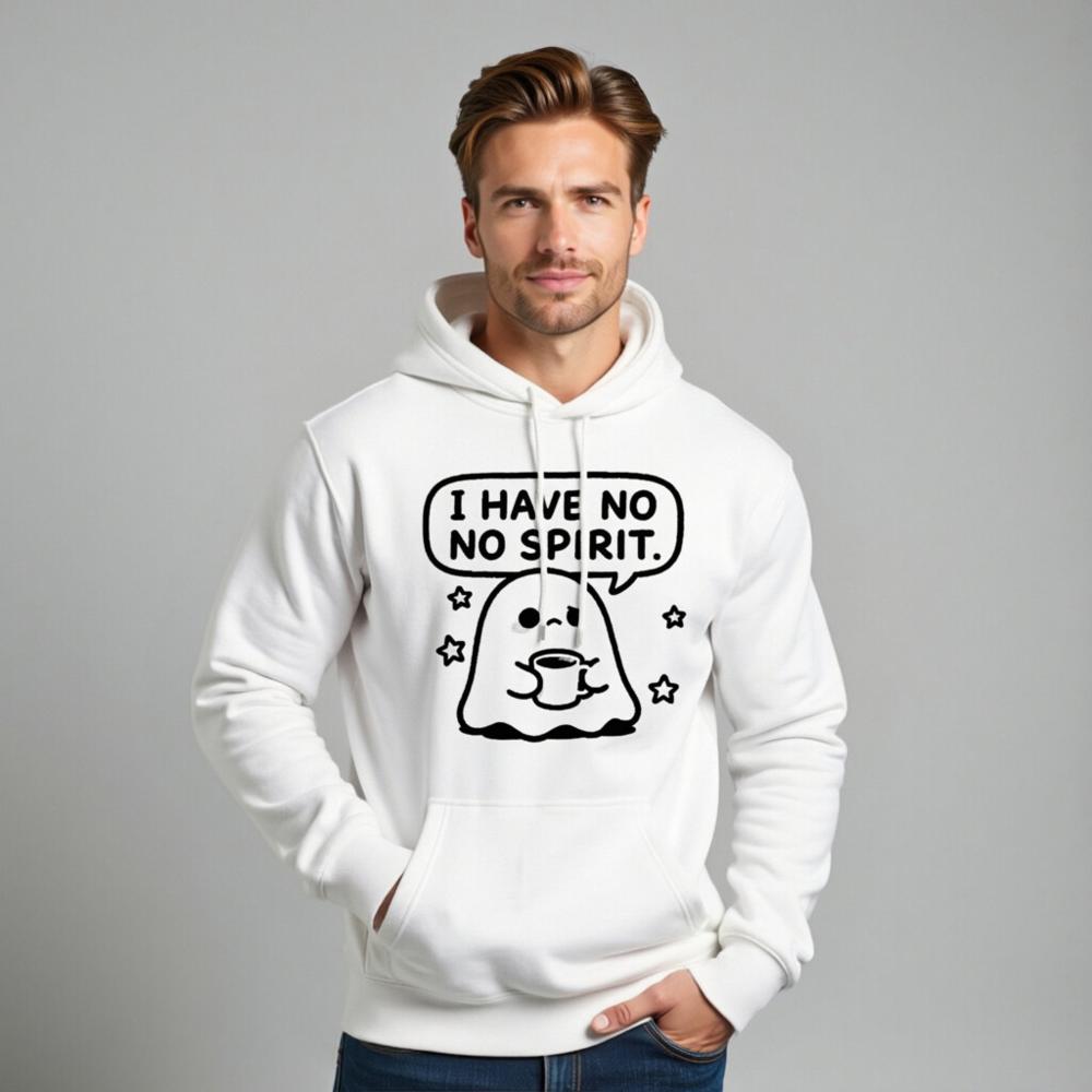 Unisex Premium Pullover Hoodie - 'I Have No Spirit' Ghost Coffee Design - Image 11