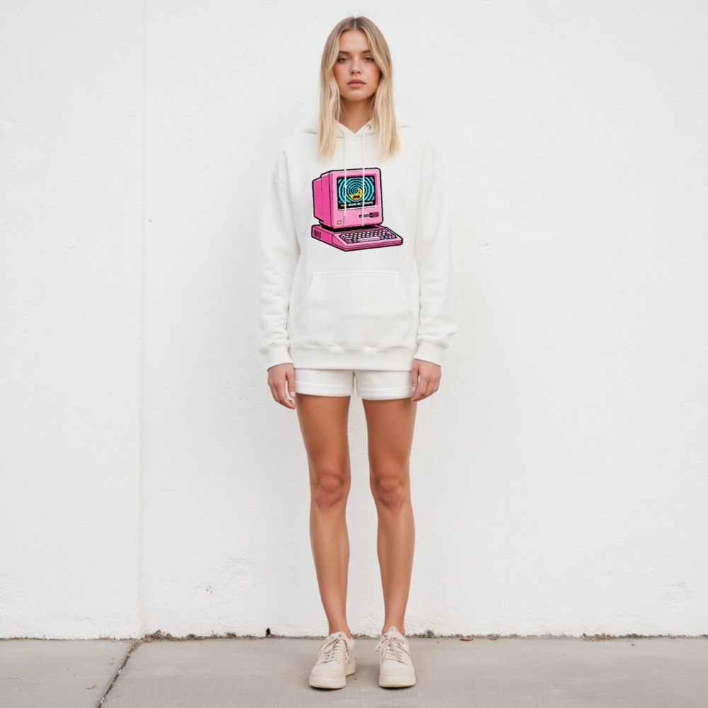 Pink Retro Computer Hoodie | Unisex Premium Pullover Hoodie 404 Brain Not Found - Image 5