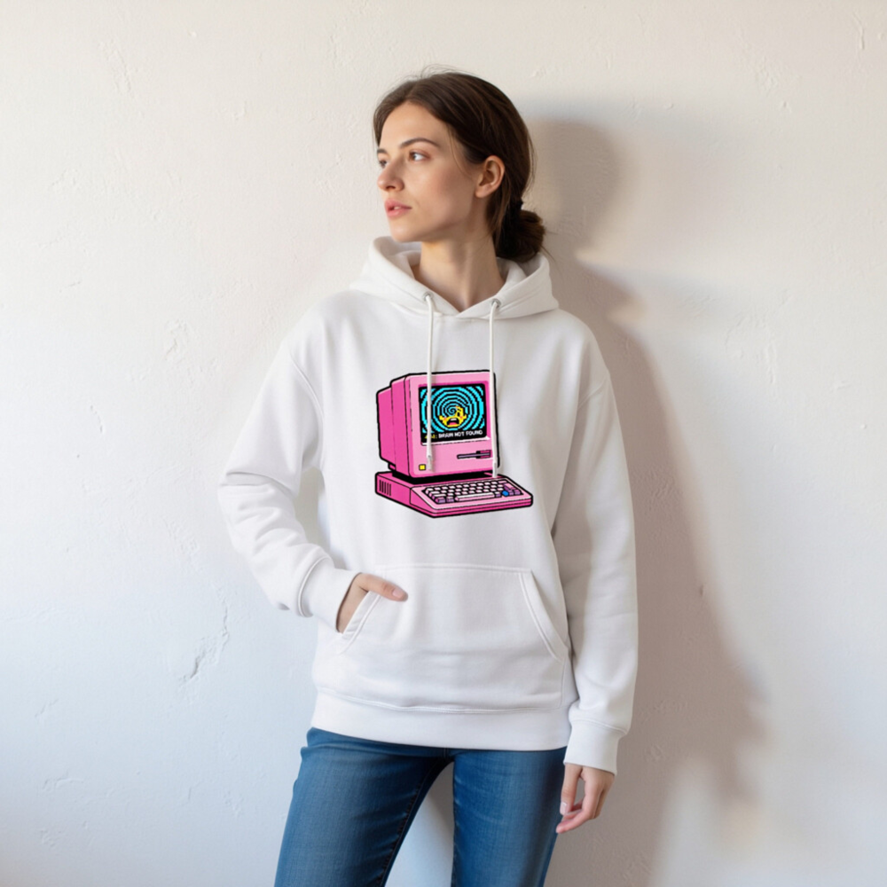 Pink Retro Computer Hoodie | Unisex Premium Pullover Hoodie 404 Brain Not Found - Image 7