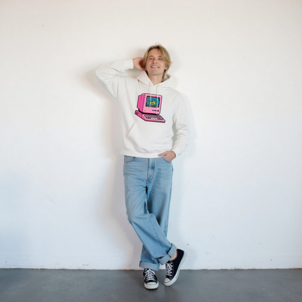 Pink Retro Computer Hoodie | Unisex Premium Pullover Hoodie 404 Brain Not Found - Image 9