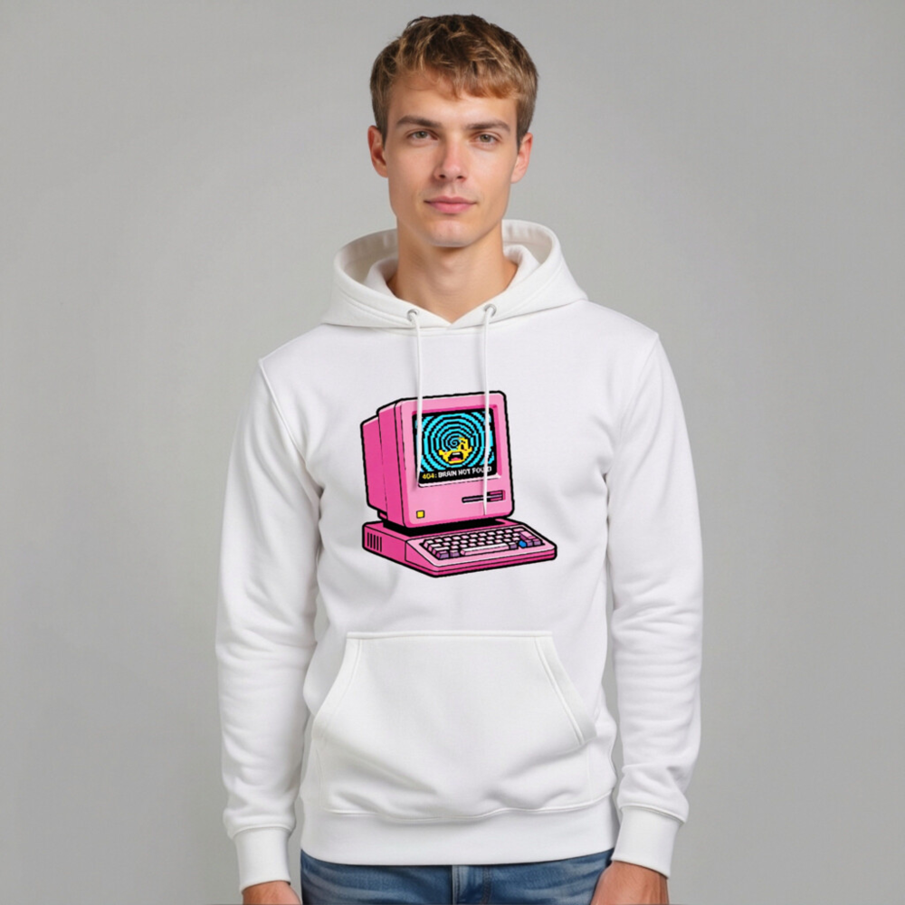 Pink Retro Computer Hoodie | Unisex Premium Pullover Hoodie 404 Brain Not Found - Image 10