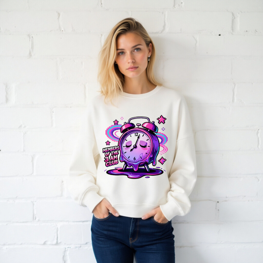 Unisex Organic Sweatshirt | Members of the 3 AM Club Alarm Clock Design - Image 2
