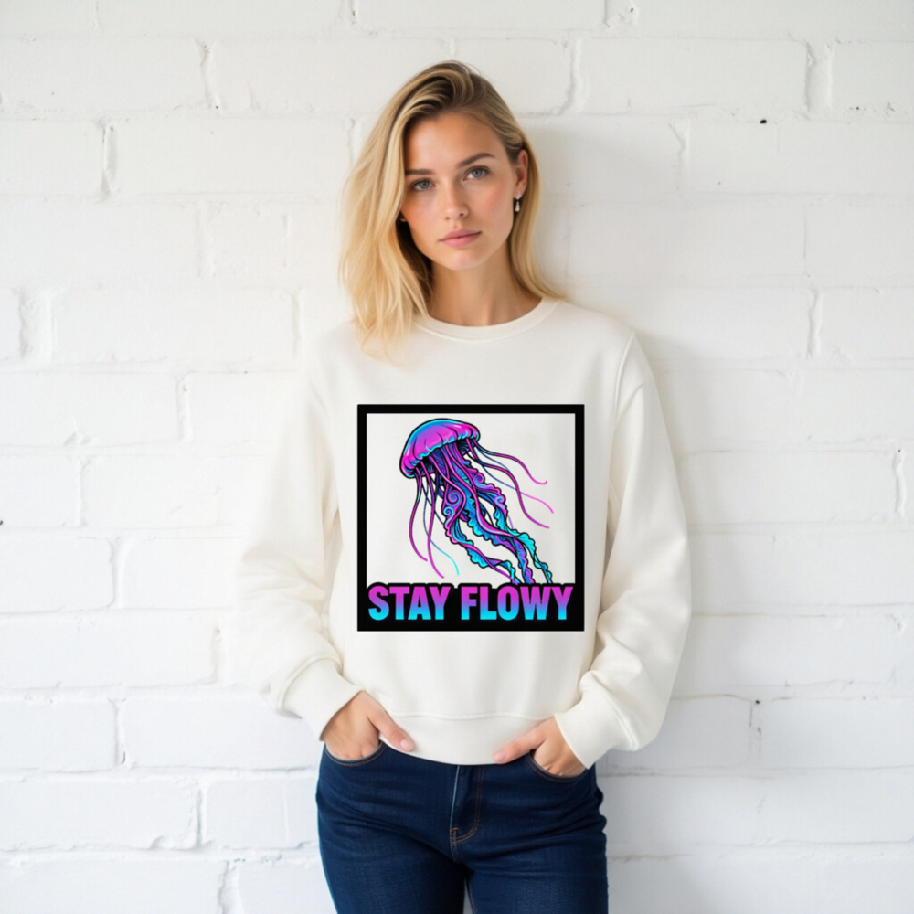 Unisex Organic Sweatshirt | Stay Flowy Jellyfish Graphic - Eco-Friendly & Comfortable - Image 2