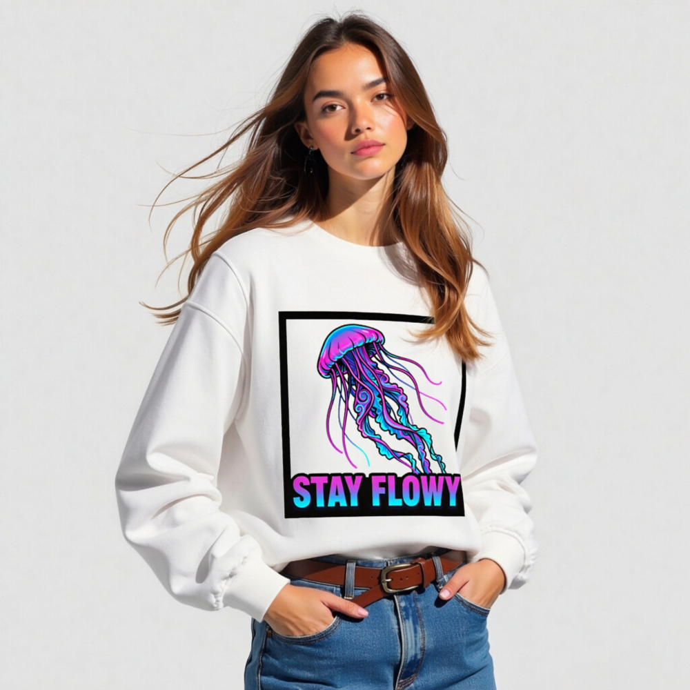 Unisex Organic Sweatshirt | Stay Flowy Jellyfish Graphic - Eco-Friendly & Comfortable - Image 4