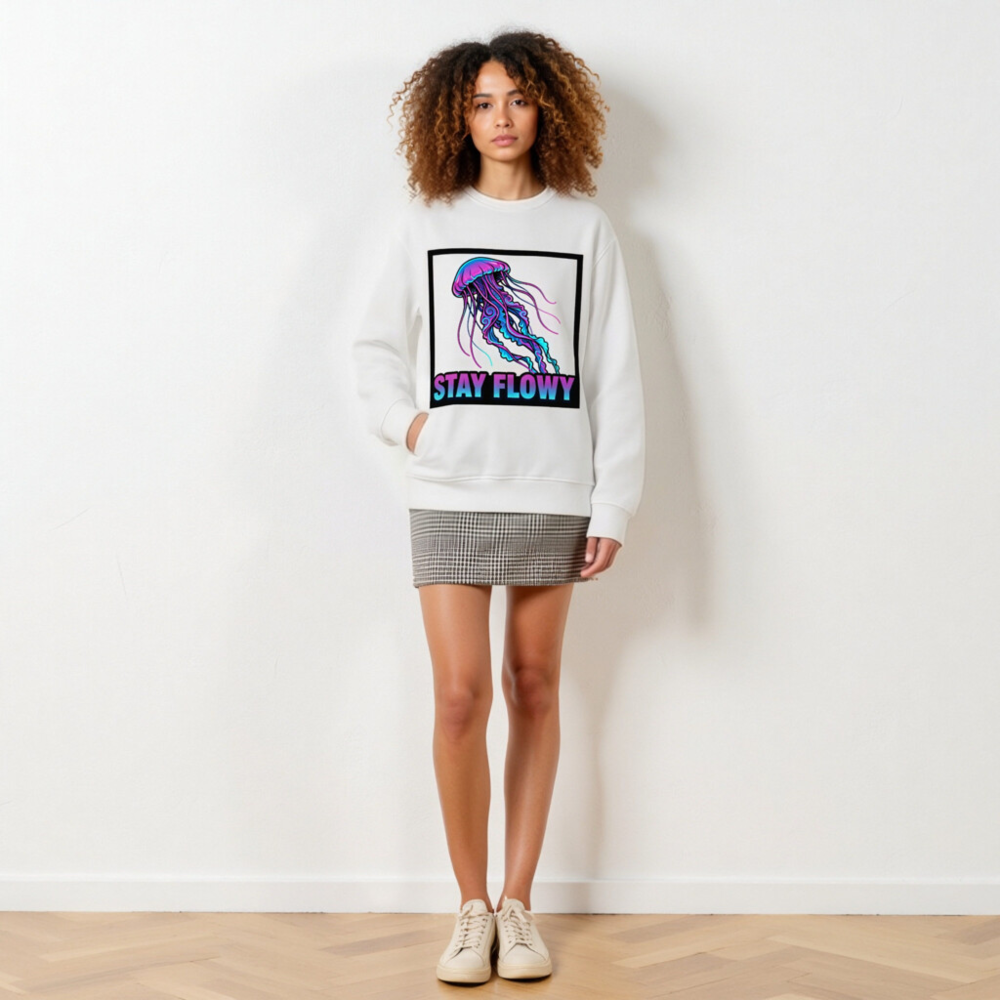 Unisex Organic Sweatshirt | Stay Flowy Jellyfish Graphic - Eco-Friendly & Comfortable - Image 5