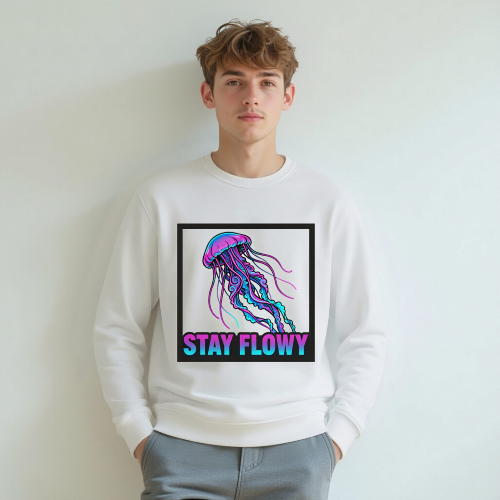 Unisex Organic Sweatshirt | Stay Flowy Jellyfish Graphic - Eco-Friendly & Comfortable - Image 6