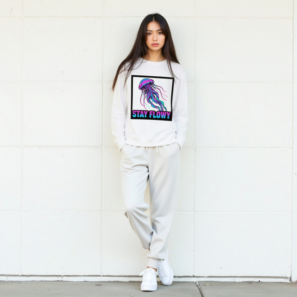 Unisex Organic Sweatshirt | Stay Flowy Jellyfish Graphic - Eco-Friendly & Comfortable - Image 8
