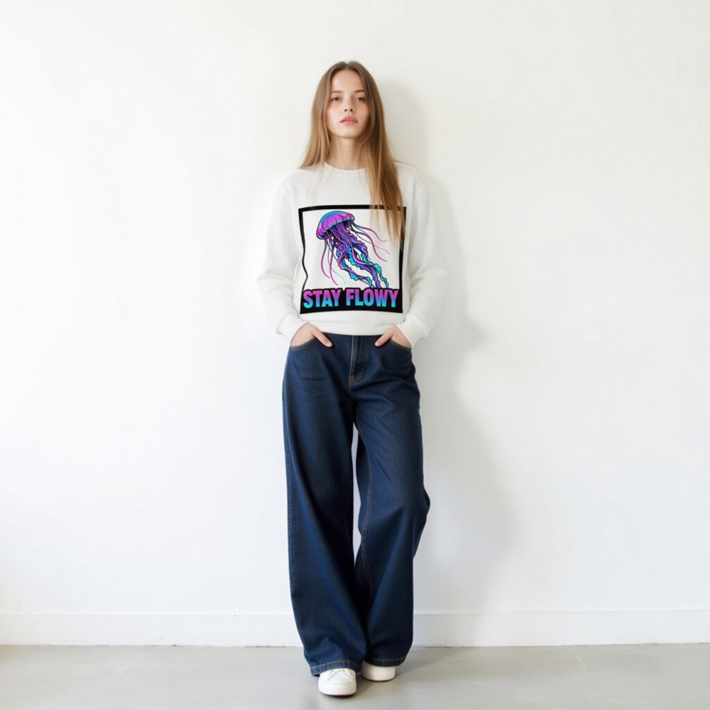 Unisex Organic Sweatshirt | Stay Flowy Jellyfish Graphic - Eco-Friendly & Comfortable - Image 10