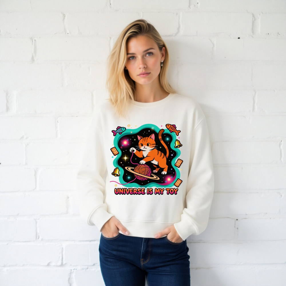 Unisex Organic Sweatshirt | Universe Is My Toy Cat Design - Image 2