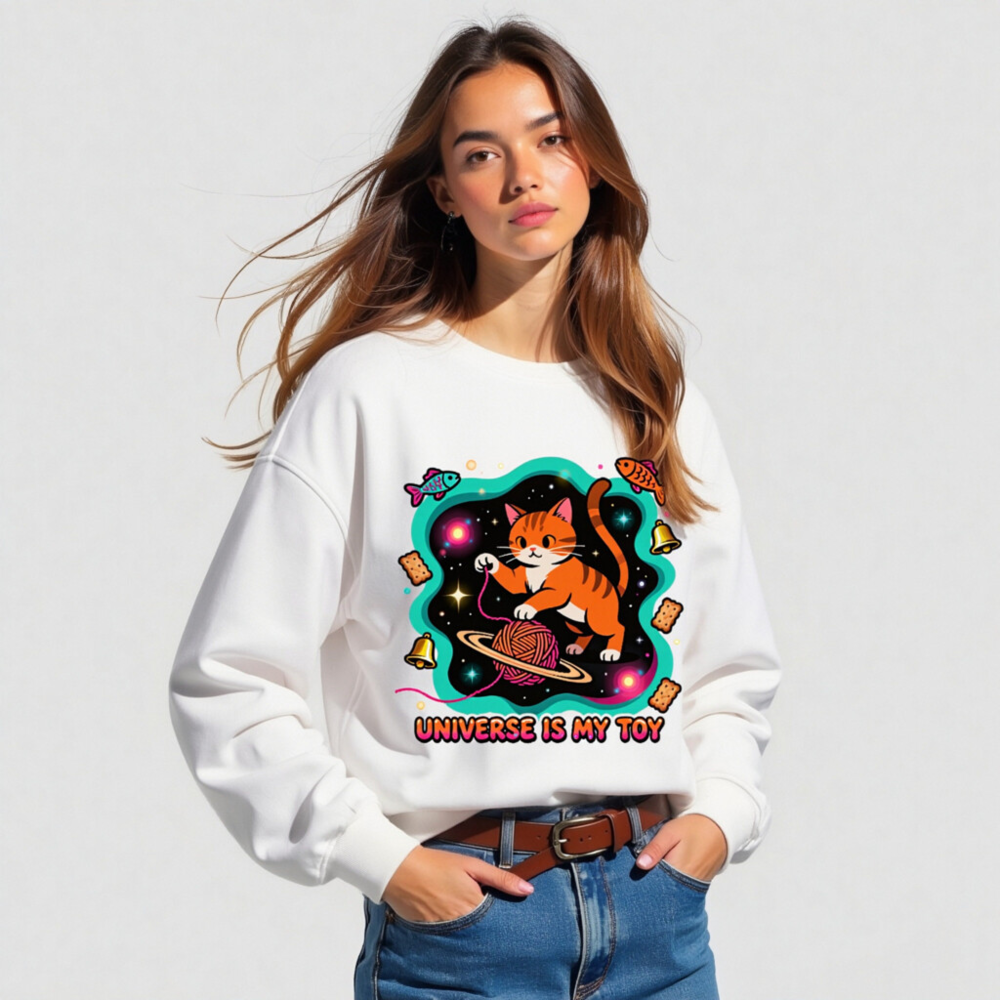 Unisex Organic Sweatshirt | Universe Is My Toy Cat Design - Image 4