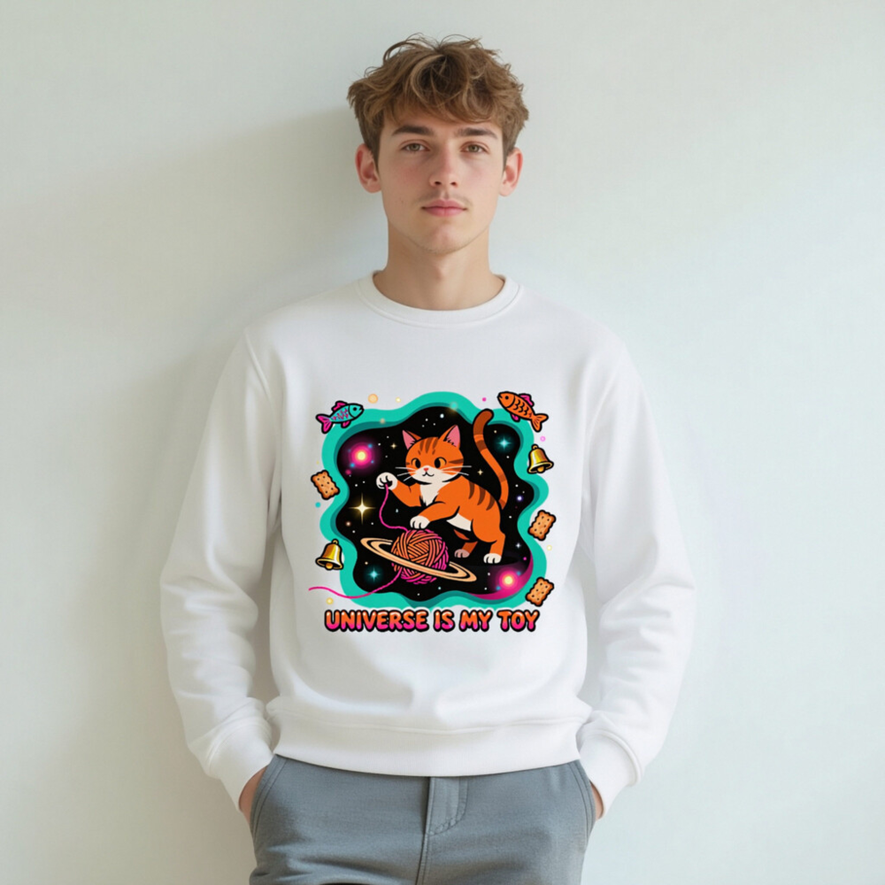 Unisex Organic Sweatshirt | Universe Is My Toy Cat Design - Image 6