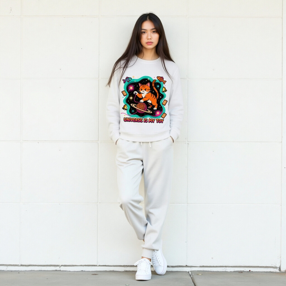 Unisex Organic Sweatshirt | Universe Is My Toy Cat Design - Image 8
