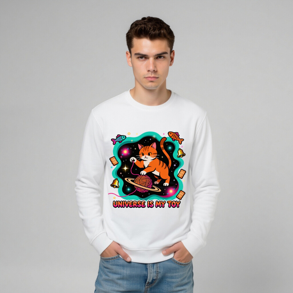 Unisex Organic Sweatshirt | Universe Is My Toy Cat Design - Image 9