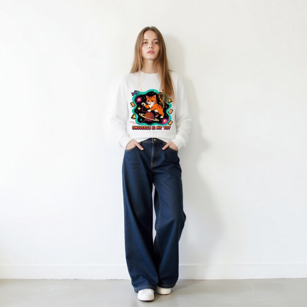 Unisex Organic Sweatshirt | Universe Is My Toy Cat Design - Image 10