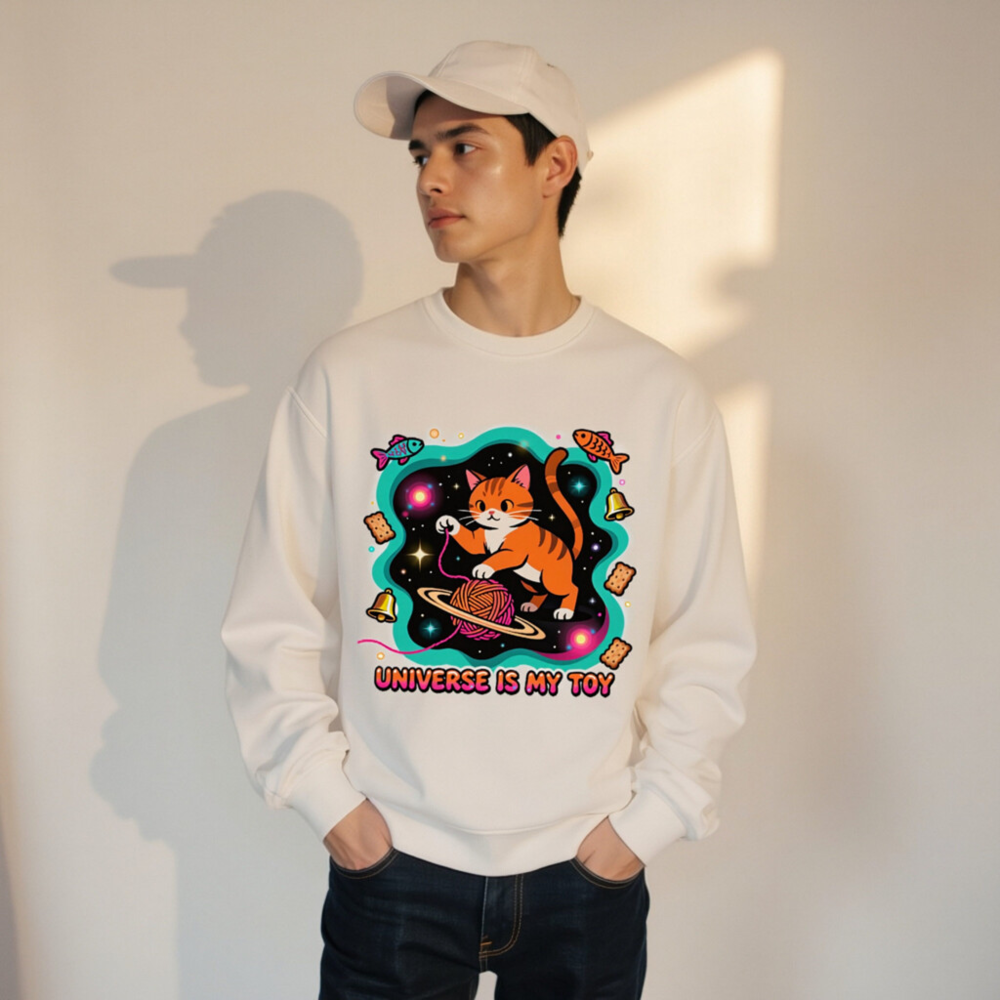 Unisex Organic Sweatshirt | Universe Is My Toy Cat Design - Image 11