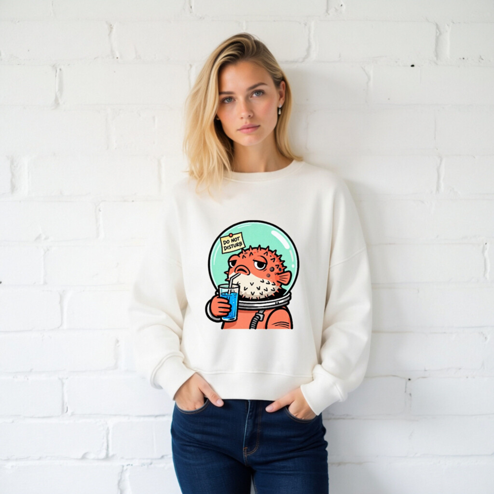 Unisex Organic Sweatshirt | Pufferfish Astronaut Drinking Blue Juice - Image 2