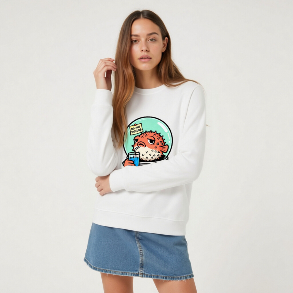 Unisex Organic Sweatshirt | Pufferfish Astronaut Drinking Blue Juice - Image 7